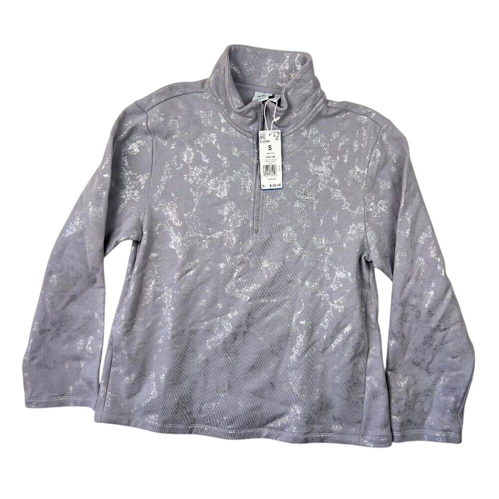 Adidas Original Women's Half ZIp Metallic Silver Glory Gray Sweatshirt Small NWT